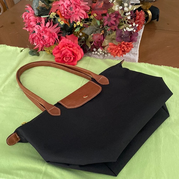 Designer inspired, nylon and genuine leather tote - Picture 3 of 15